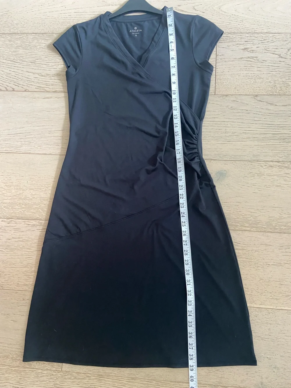 ATHLETA Nectar Faux Wrap Midi Dress Small Black Lightweight Travel - Picture 8 of 8